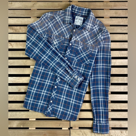 Allsaints Shirt MEGURO Medium Blue Plaids - Picture 1 of 6